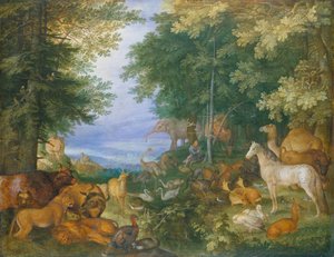 Orfeo che incanta gli animali con la sua musica da Roelandt Jacobsz. Savery