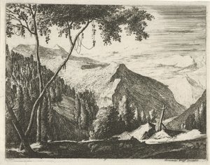 Paesaggio montano con croce da Roelant Roghman
