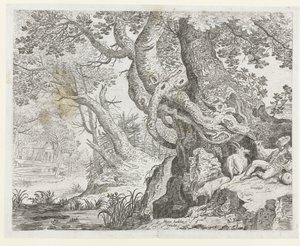 Pastore dormiente presso un grande albero