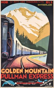 Manifesto della Compagnie Internationale des Wagons-Lits che pubblicizza il Golden Mountain Pullman Express, 1930 circa (litografia a colori) da Roger Broders