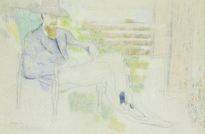 Lytton Strachey che scrive in giardino da Roger Eliot Fry