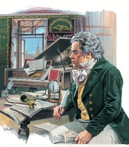 Ludwig van Beethoven (1770-1827) (gouache su carta) da Roger Payne