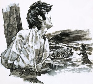 Roger Quinn legato a una trave a Christmas Cay da Roger Payne