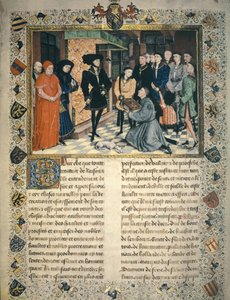 Jean Wauquelin (morto nel 1452) presenta la traduzione delle cronache di Hainaut a Filippo III di Borgogna da Rogier van der Weyden