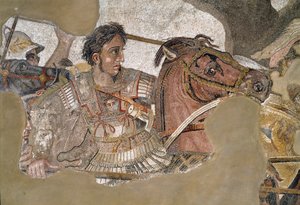 Alessandro Magno (356 - 323 a.C.) sul suo cavallo Bucefalo. Mosaico dalla Casa del Fauno, Pompei da Roman