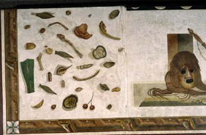 “Asarotos” (Pavimento non spazzato) Frammenti di mosaico firmati da Harakliton da Roma, II secolo d.C., Roma