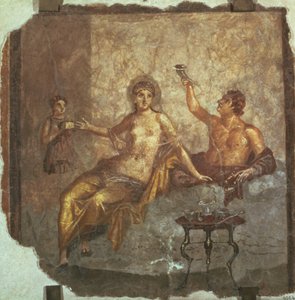 Coppia a banchetto con uno schiavo, da Ercolano, c.50-79 d.C. da Roman