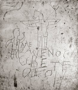 Graffito blasfemo di una crocifissione