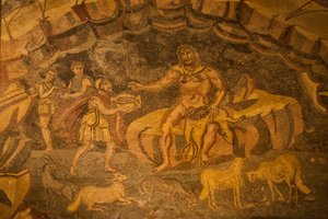 Mosaico del pavimento dei Ciclopi, Villa Romana del Casale, Piazza Armerina, Sicilia, Italia da Roman