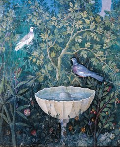Dettaglio di fontana e uccelli da un dipinto di giardino, Casa del Bracciale d
