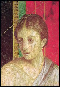 Dettaglio della testa della Madre Seduta, dalla Scena del Catechismo, Parete Nord, Oecus 5 da Roman