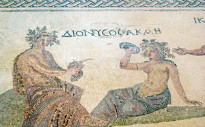 Dioniso consiglia la ninfa Akme, Casa di Dioniso, Paphos, Cipro (mosaico) da Roman