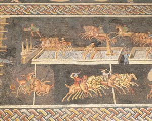 Francia, Lione, Mosaico che raffigura i giochi del circo, Corsa delle Quadrighe da Roman
