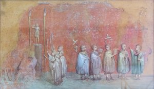 Frammento di affresco di un calendario che raffigura bambini in una processione, forse le celebrazioni del compleanno dell