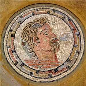 Testa di un uomo, mosaico romano dalla Casa di Orfeo, III secolo d.C. da Roman