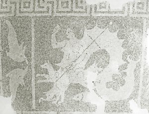 Mosaico ellenistico di Scilla e Cariddi che custodiscono lo stretto (dettaglio) da Roman