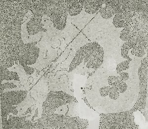 Mosaico ellenistico di Scilla e Cariddi che custodiscono lo stretto (dettaglio) da Roman