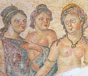 Leda e le sue cameriere, dettaglio dal mosaico di Leda e Zeus, Casa di Aion, Paphos, Cipro da Roman