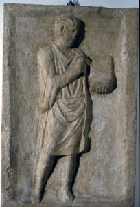 Basso rilievo romano del III secolo d.C. Uno scrittore da Roman