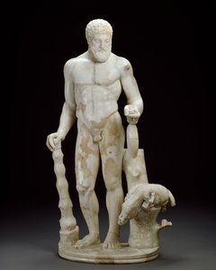 Statuetta in marmo di Ercole e il cinghiale di Erimanto