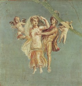 Marte e Venere con cherubini su sfondo blu, da Ercolano da Roman