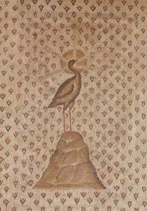 Pavimento a mosaico, (dettaglio del motivo centrale che raffigura una fenice su un letto di boccioli di rosa)