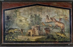 Pigmei che cacciano coccodrilli ed elefanti da Pompei da Roman