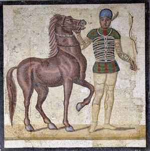 Rappresentazione delle quattro fazioni del circo romano: i Verdi (factio prasina). Le fazioni erano club impegnati in competizioni circensi nell