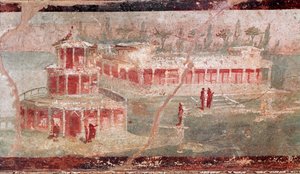 Paesaggio fluviale con portico, dettaglio (affresco)