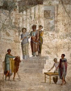 Arte Romana: "Giasone di fronte a suo zio Pelia" affresco romano del 3° stile pompeiano dal sito di Pompei. 40-60 d.C. Napoli da Roman
