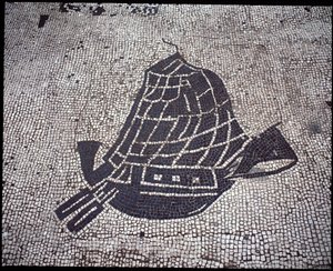 Arte romana: “Nave” Mosaico della Corporazione dei marinai, Piazza delle Corporazioni da Roman