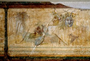 Arte romana: Natura morta con maschere teatrali (dettaglio) da Roman
