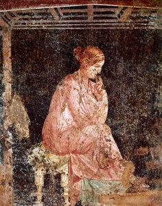 Giovane donna seduta (affresco romano, III stile pompeiano, 40-60 d.C.) da Roman