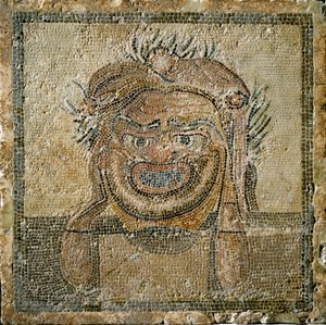 Arte romana: maschera teatrale romana. Mosaico da Ampurias (Empurias). II secolo d.C. Spagna, Museo di Ampurias