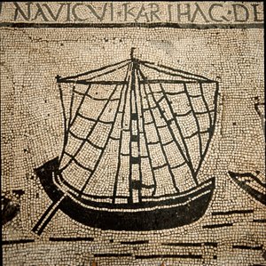 Arte romana: nave da carico. Mosaico del III secolo d.C. Ostia, Piazzale delle Corporazioni, Italia da Roman