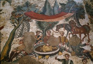 Arte romana: dettaglio del mosaico "La piccola caccia" da Roman