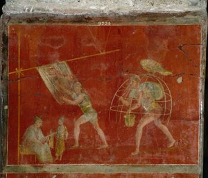 Arte romana: fullonica o scena di lavaggio dei vestiti da Roman