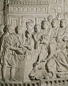 Arte romana: bassorilievo che rappresenta cittadini Sarmati che pagano tributo ai Romani. Dai rilievi della colonna di Marco Aurelio. II secolo d.C. Roma, Museo della Civiltà Romana da Roman