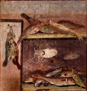 Arte romana: natura morta con pesci da Roman