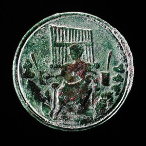 Moneta romana raffigurante un organo da Roman