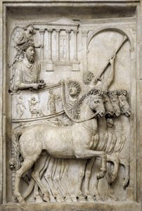 Imperatore romano Marco Aurelio sul suo carro trionfale, II secolo da Roman