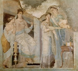 Schiavo che pettina i capelli di una ragazza, Ercolano, Terzo Stile da Roman