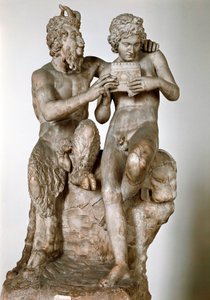 Statuetta del dio Pan che insegna il flauto al suo eromeno, il pastore Dafni da Roman