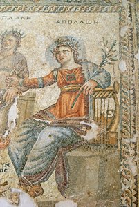 Il mosaico di Apollo e Marsia, (dettaglio) di Plinio e Apollo, Casa di Aion, Paphos, Cipro da Roman