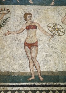 Giovane romano impegnato in esercizi fisici (dettaglio di mosaico, 315-350 d.C.)