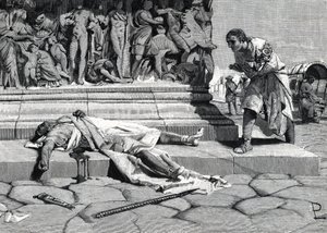 Il cadavere di Publio Clodio Pulcro (92-52 a.C.) trovato sulla via Appia a Roma (incisione) da Roman