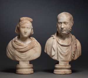 Busto ritratto di una donna aristocratica e busto ritratto di un uomo aristocratico