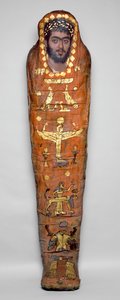 Mummia di giovane uomo, con ritratto a encausto, da El-Hibeh (resti umani avvolti in lino con pannello di legno dipinto) da Roman Period Egyptian