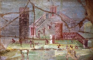 Antico affresco romano con paesaggio da Pompei da Roman Roman