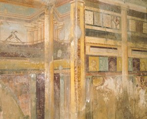 Dettaglio di affresco, parte delle decorazioni murali, Casa del Labirinto, Pompei, Campania, civiltà romana da Roman Roman